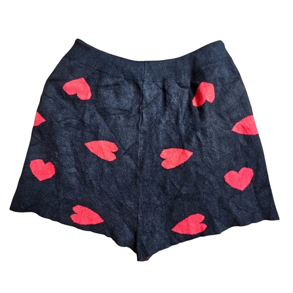 Hearts Knit Lounge Sweater Shorts XL Drawstring Elastic Waist Cozy Chic Feminine